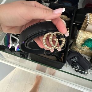 Gucci Black Belt with Pearl Accents